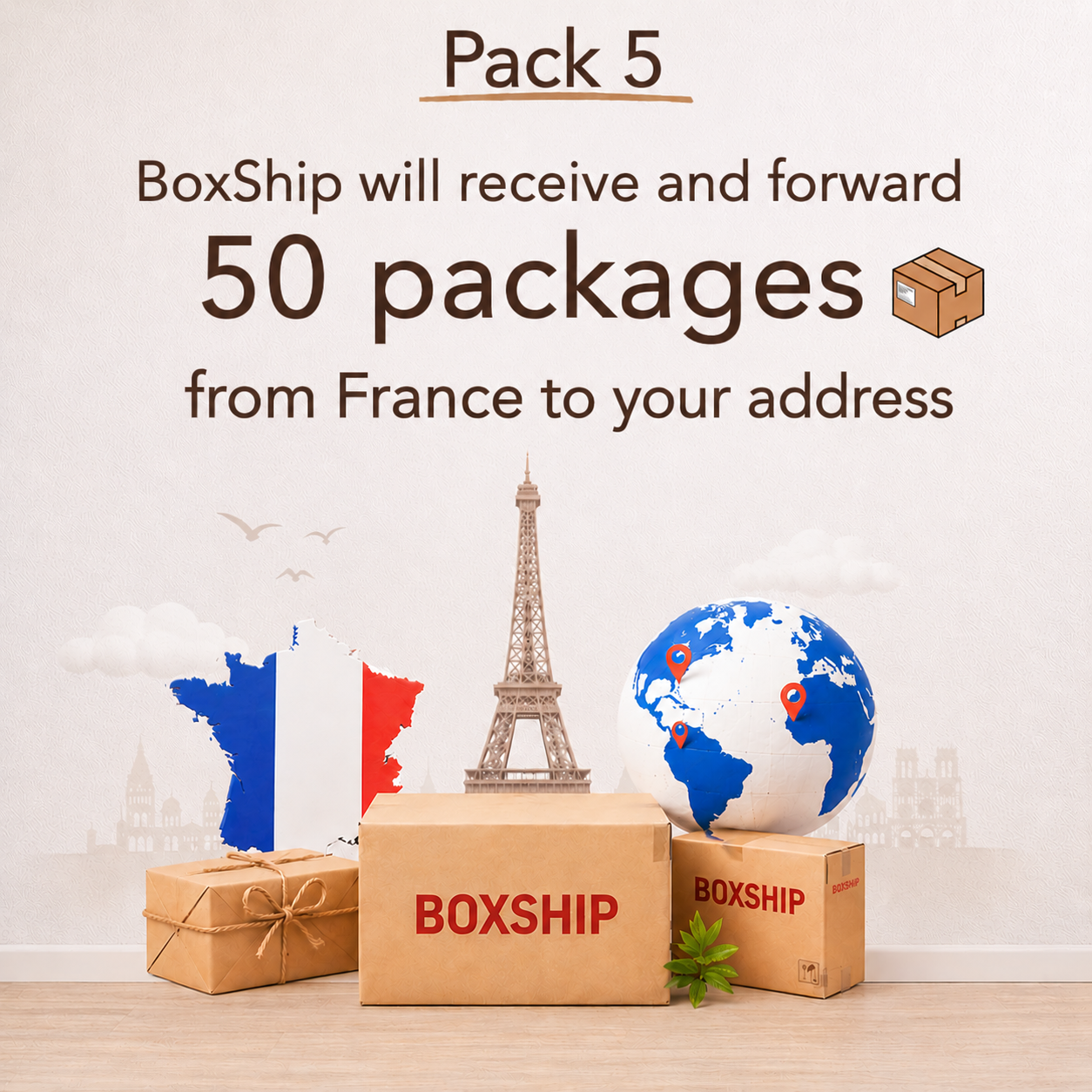 PACK 5 - Boxship will receive and forward 50 packages